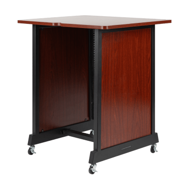 14U Wood Rack Cabinet with Casters and Leveling Feet in Cherry Finish